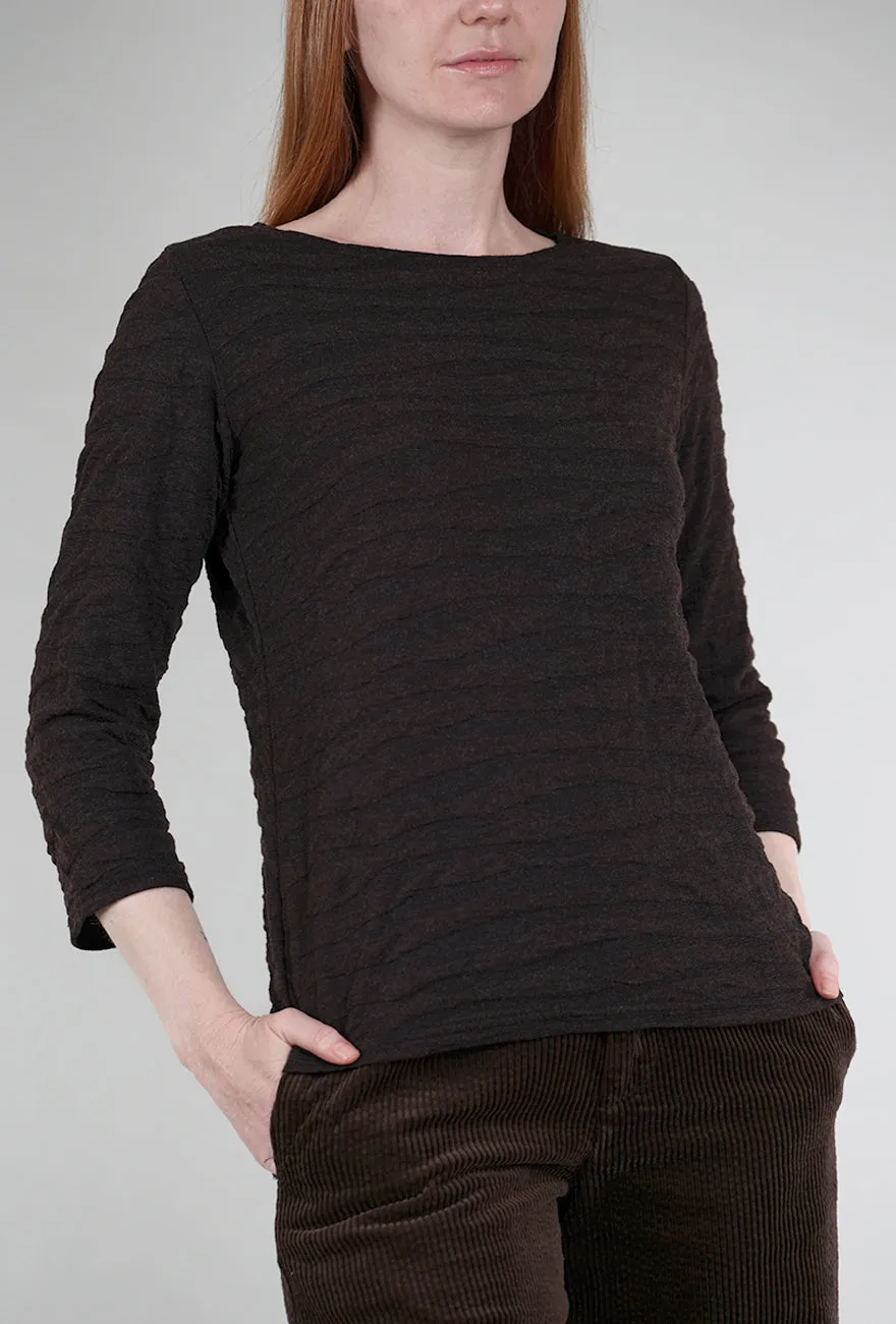 3/4-Sleeve Texture Boatneck Top, Mahogany Seamless Fit