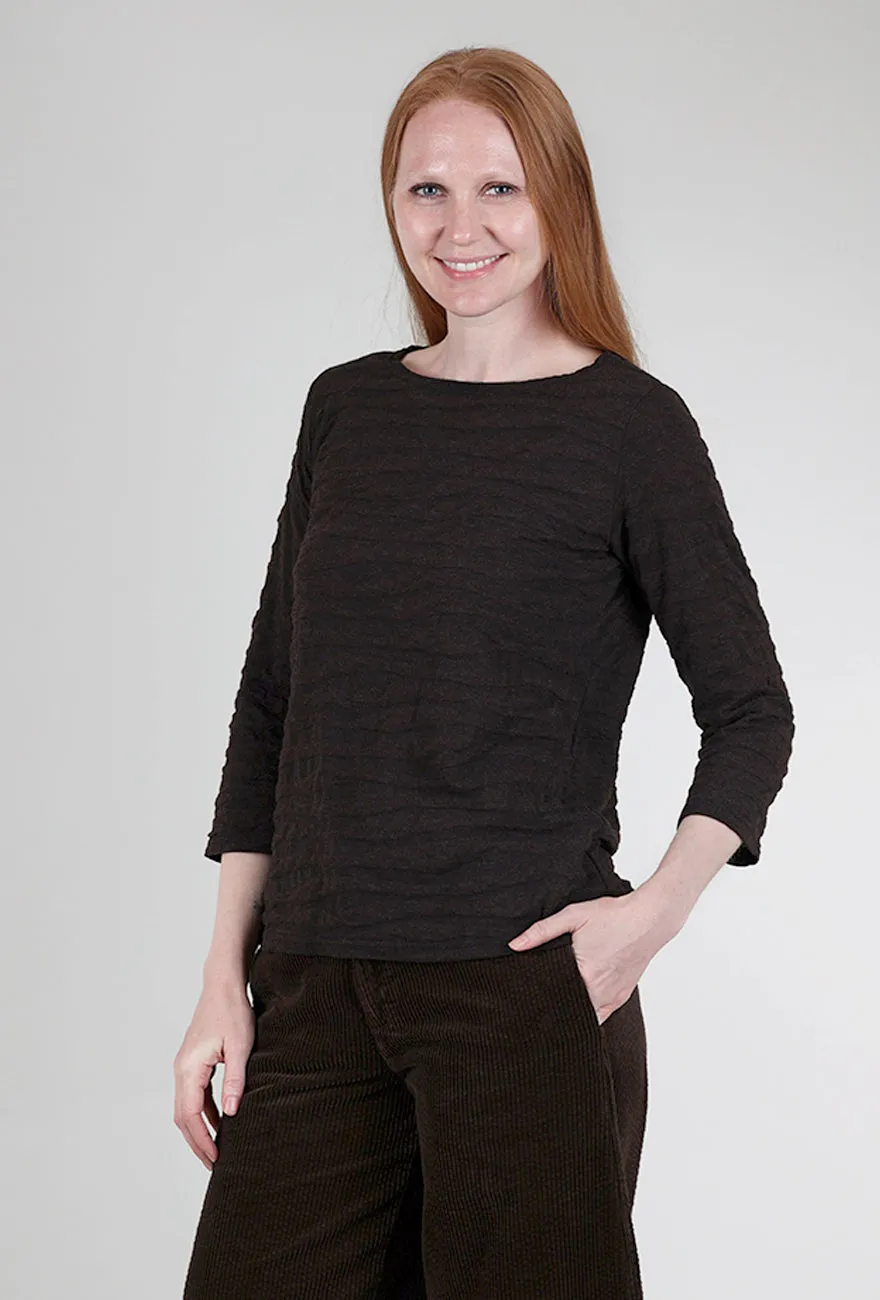 3/4-Sleeve Texture Boatneck Top, Mahogany Seamless Fit