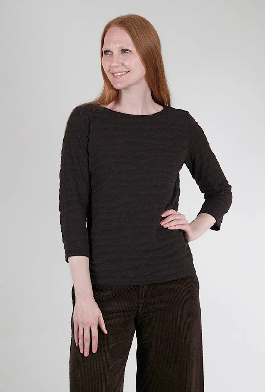 waist-cinched height-enhancing 3/4-Sleeve Texture Boatneck Top, Mahogany