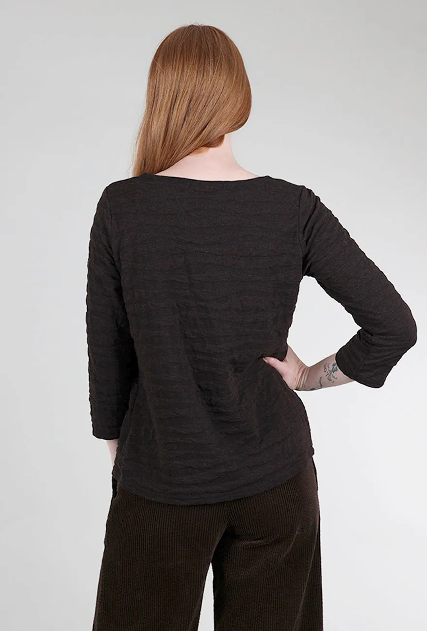 3/4-Sleeve Texture Boatneck Top, Mahogany Seamless Fit