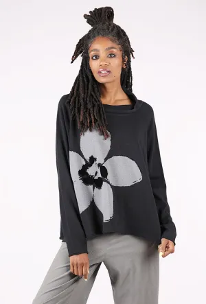 Comfort-focused sweater Flower Pop Swing Funnel Pullover, Black Jacquard