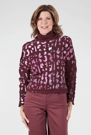 Abby Tiny Cowl Pullover, Burgundy/Pink Cozy textured sweater