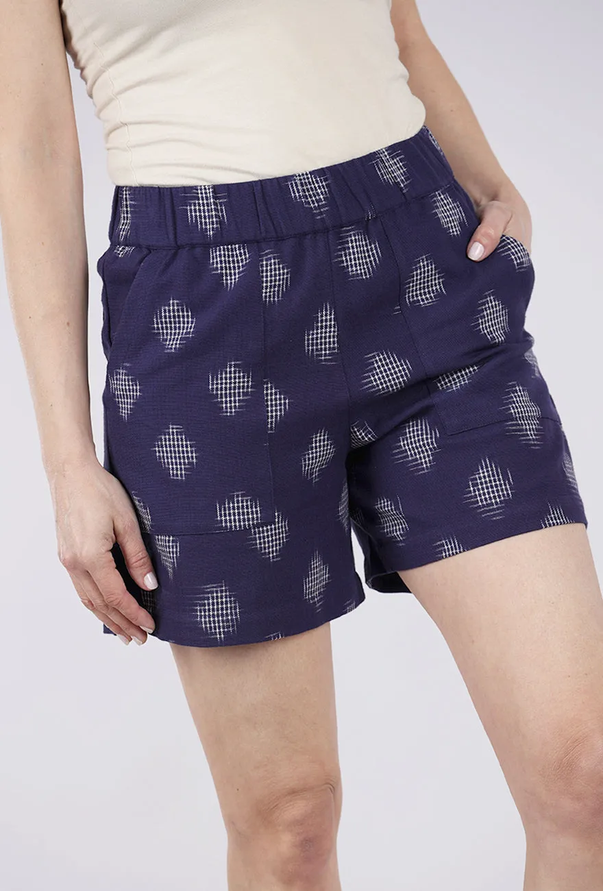 Accordion Pleats Petra Day Shorts, Dot Indigo
