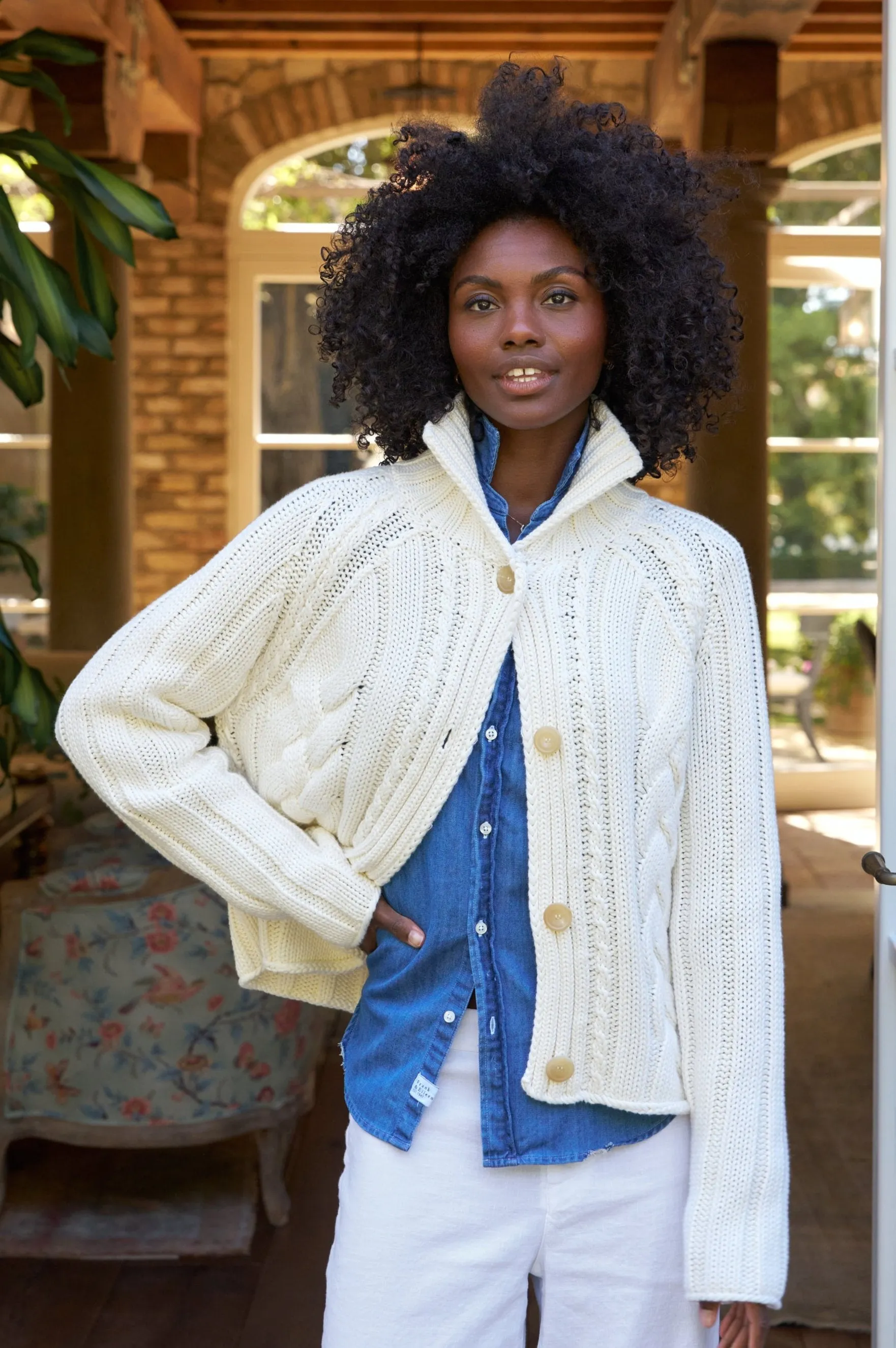 Ivory Knit Cardigan Breathable Material