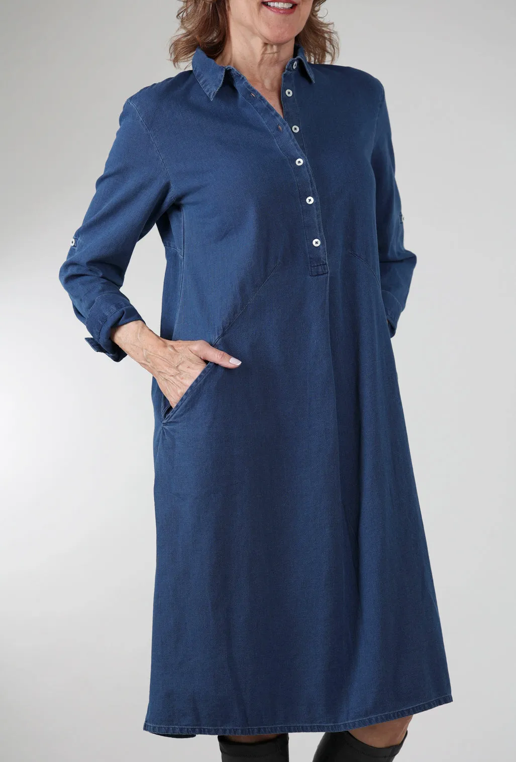 Alexa Knit Shirtdress, Denim Fancy Garb