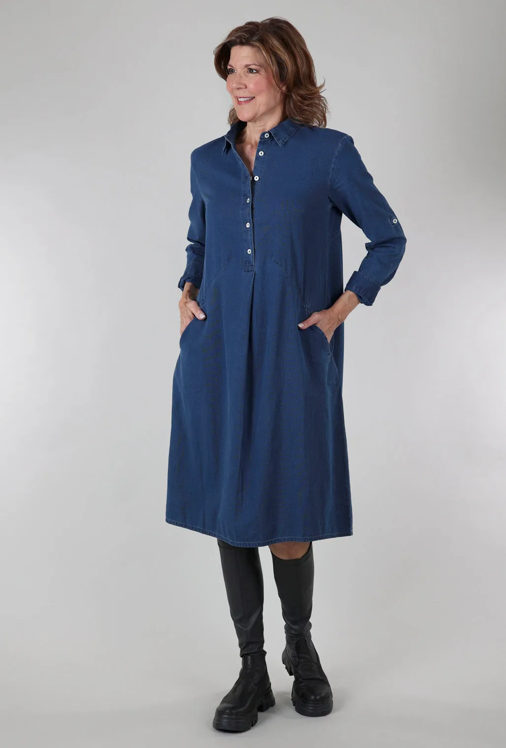 Alexa Knit Shirtdress, Denim Fancy Garb