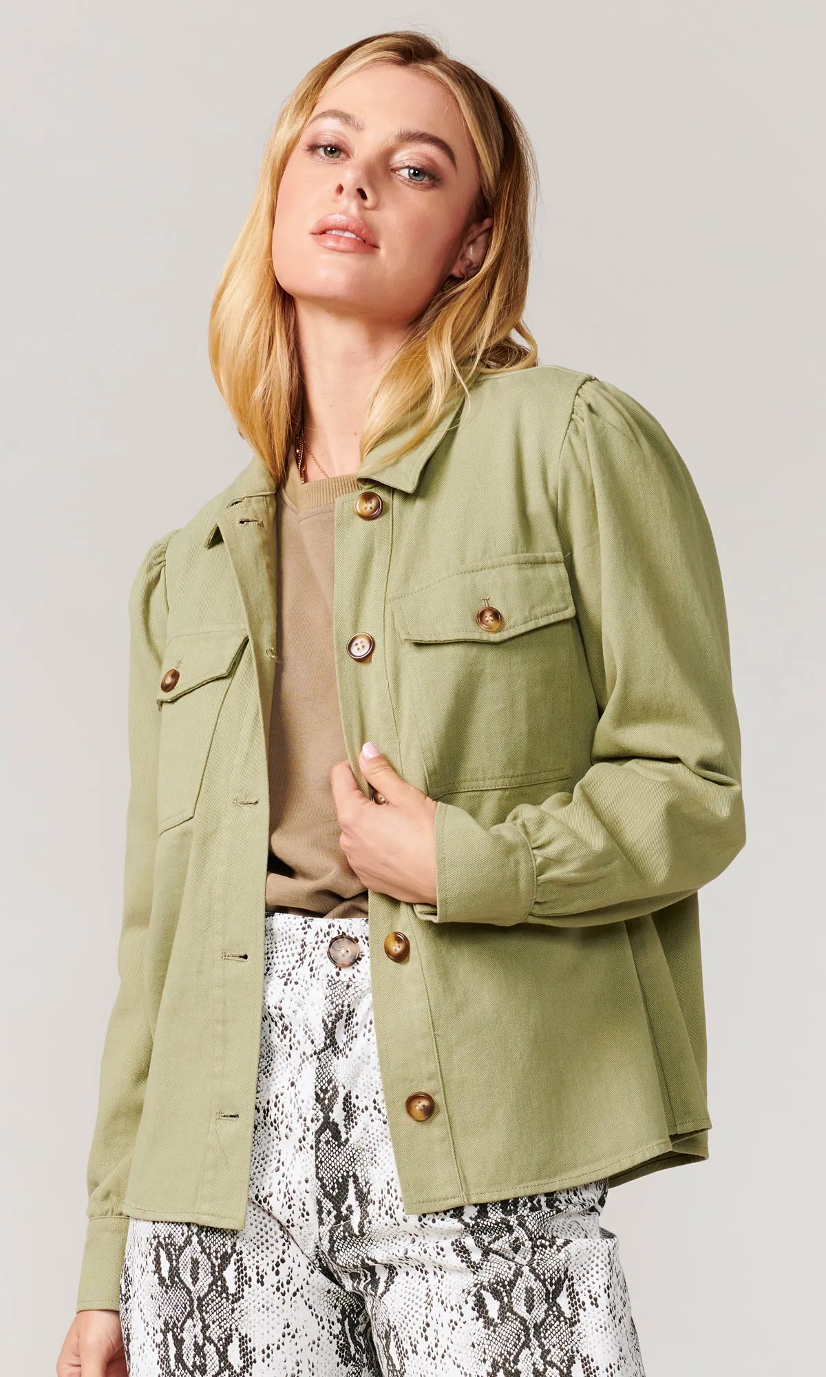 Alexia Cotton Twill Puff Sleeve Shirt Jacket G106J1502