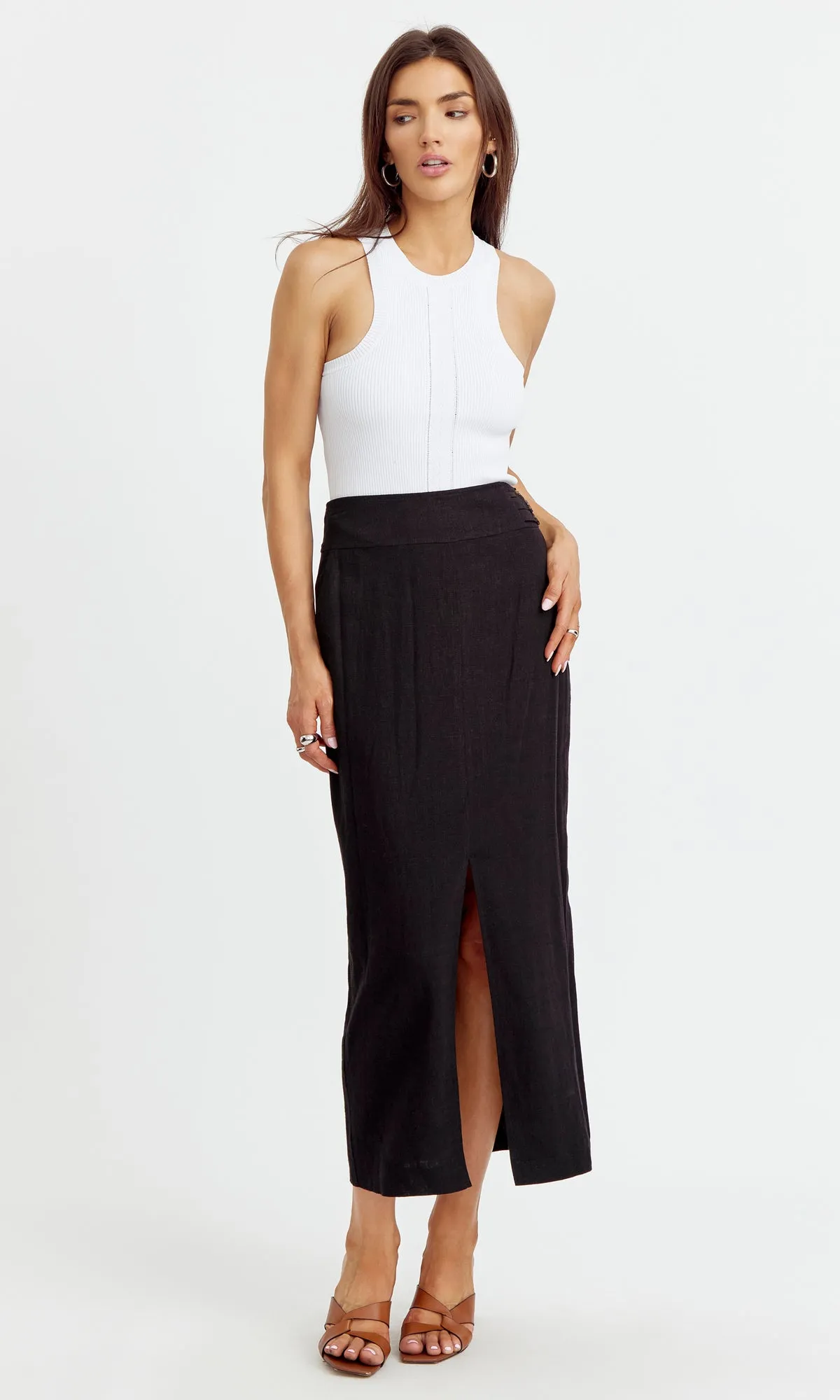 All-Day Stretch Vicki Front Slit Midi Skirt