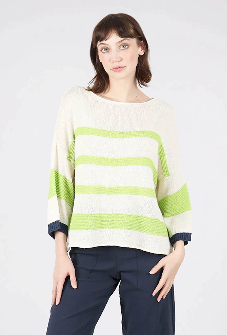 Allie Sweater, Lime/White Soft wool top Relaxed long-sleeve sweater