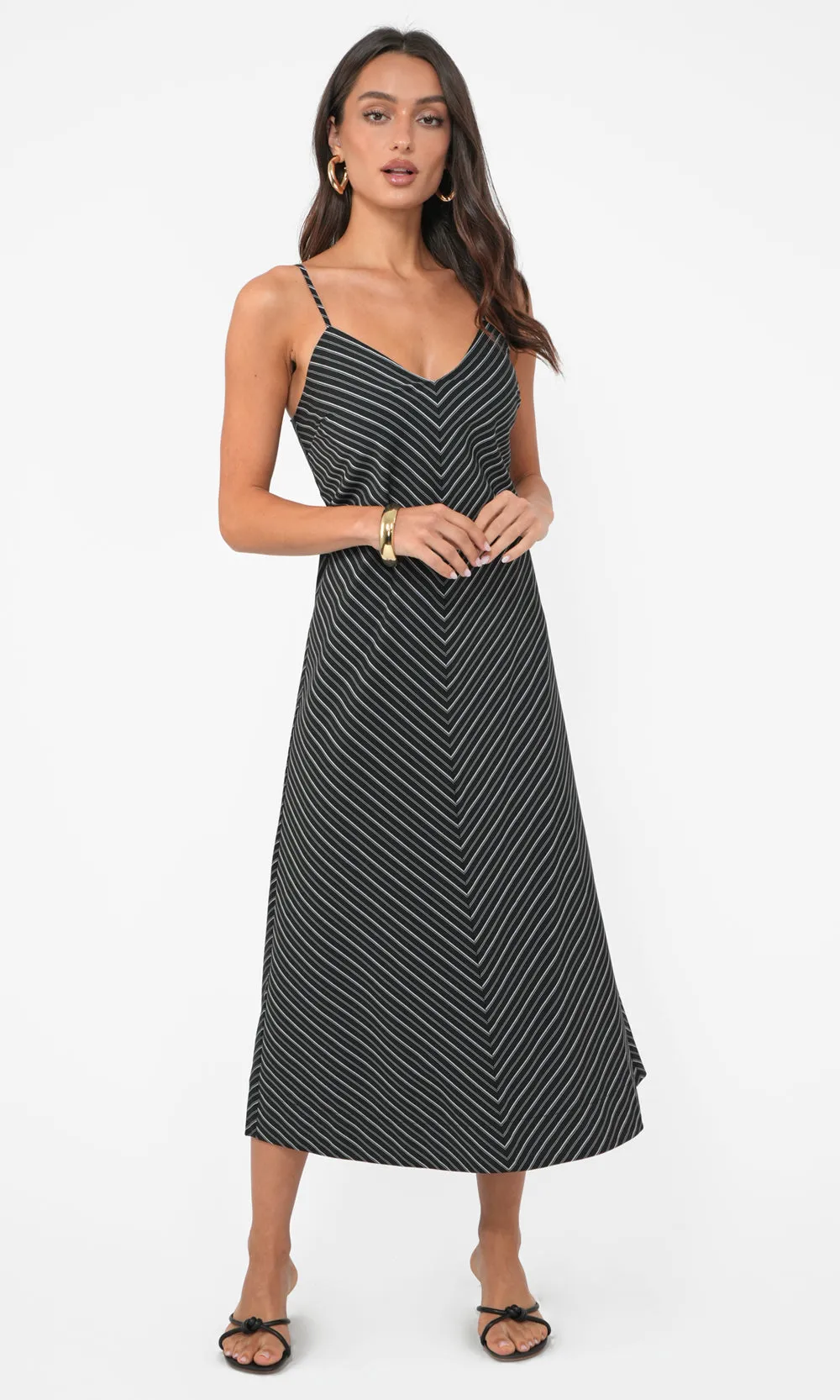 Amanda V-Neck Stripe Midi Dress Summer Wear