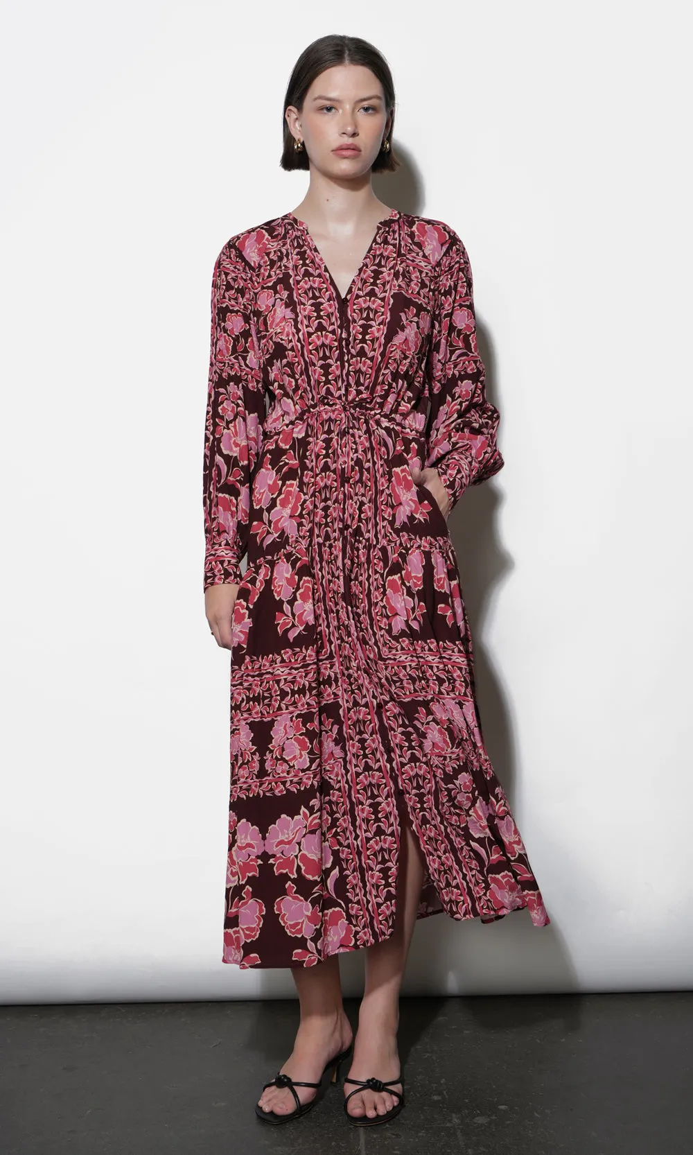 Amethyst Purple Petra Scarf Print Button Down Midi Dress
