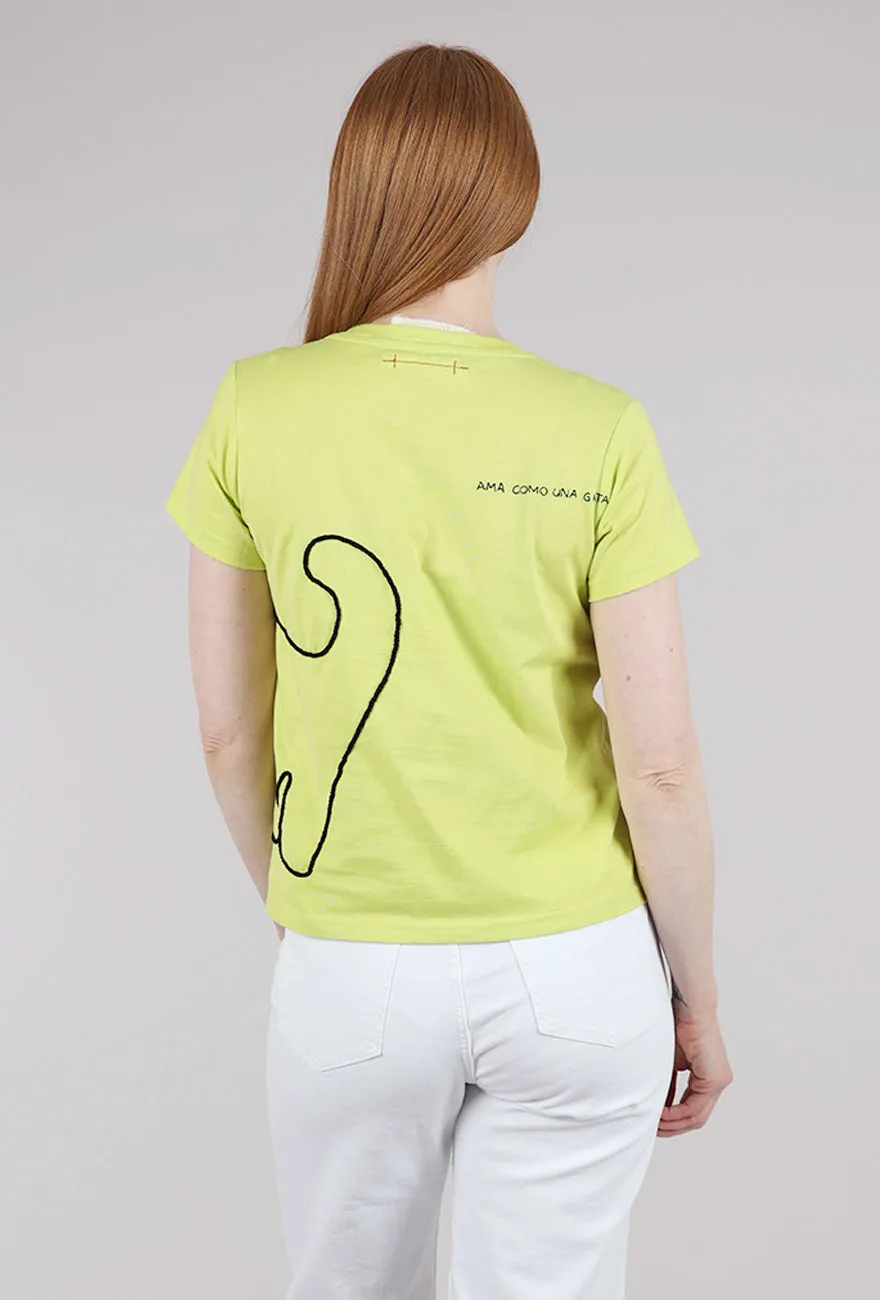 Amiga Hand-Embroidered Tee, Lime Surfwear