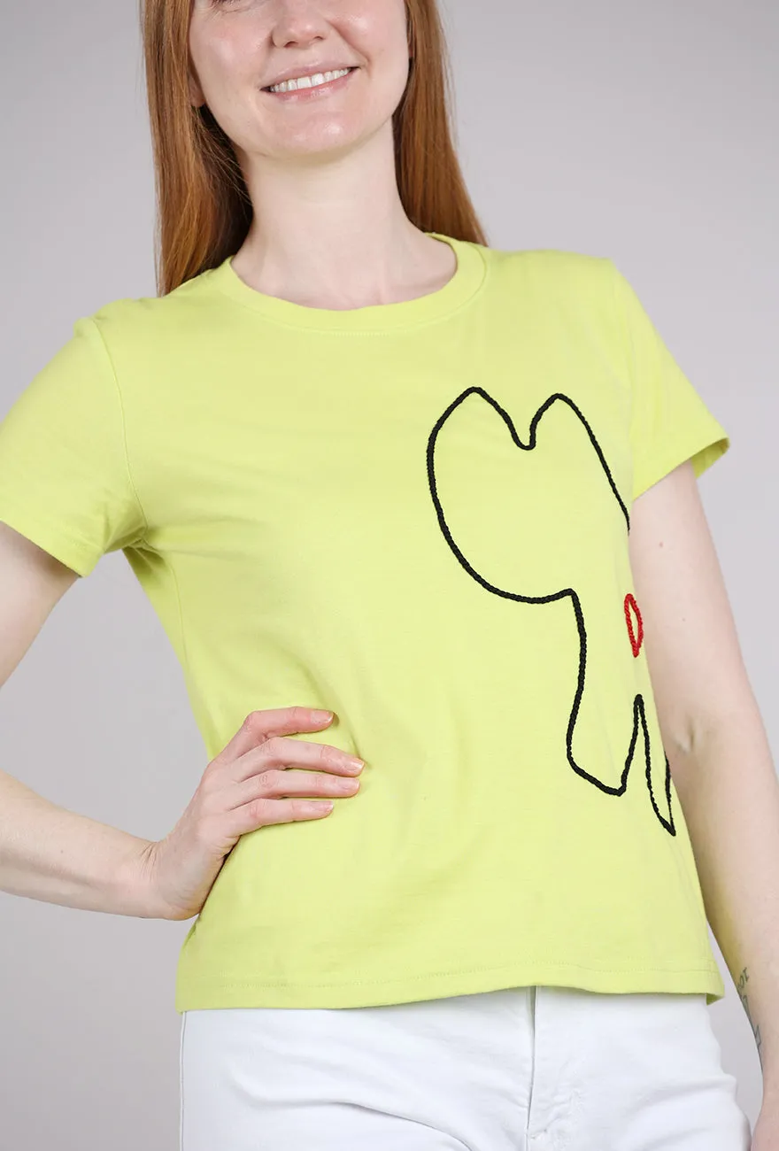 Amiga Hand-Embroidered Tee, Lime Surfwear