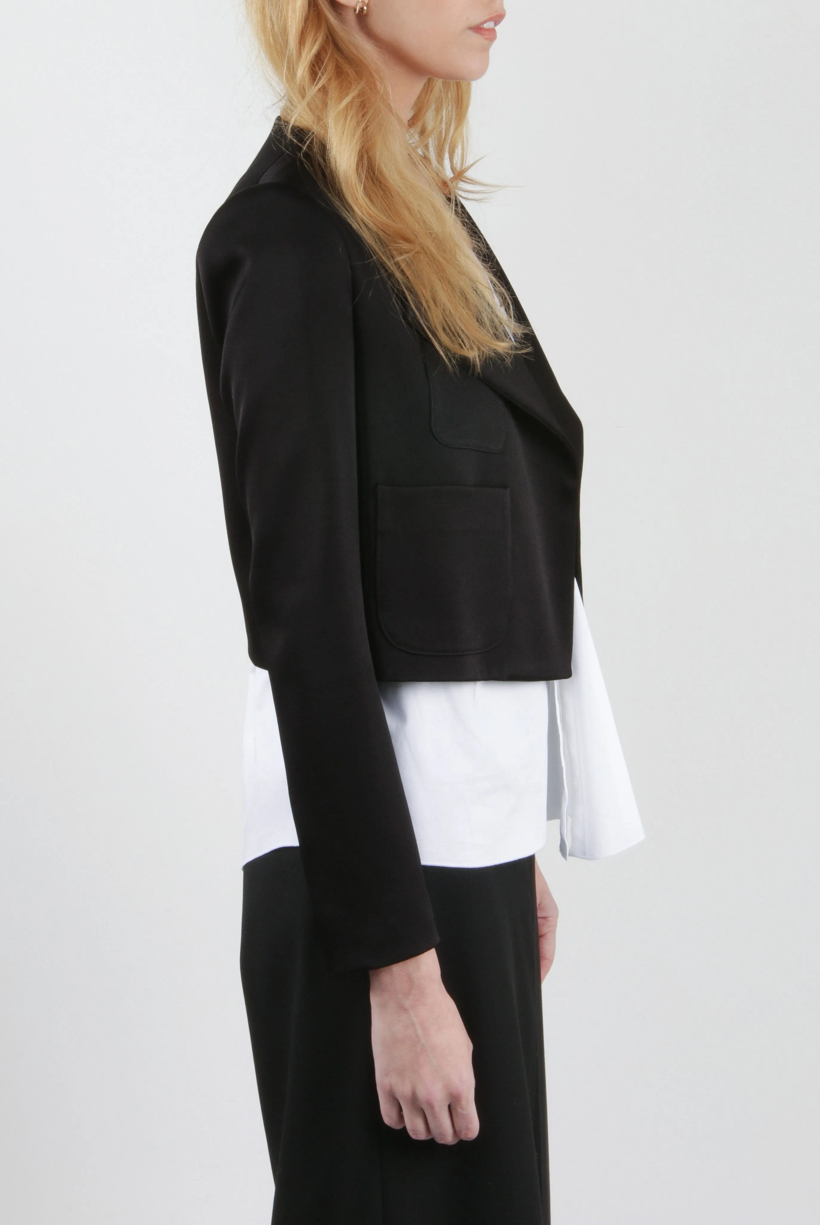 Amilia Black Satin Jacket Sleek Appeal
