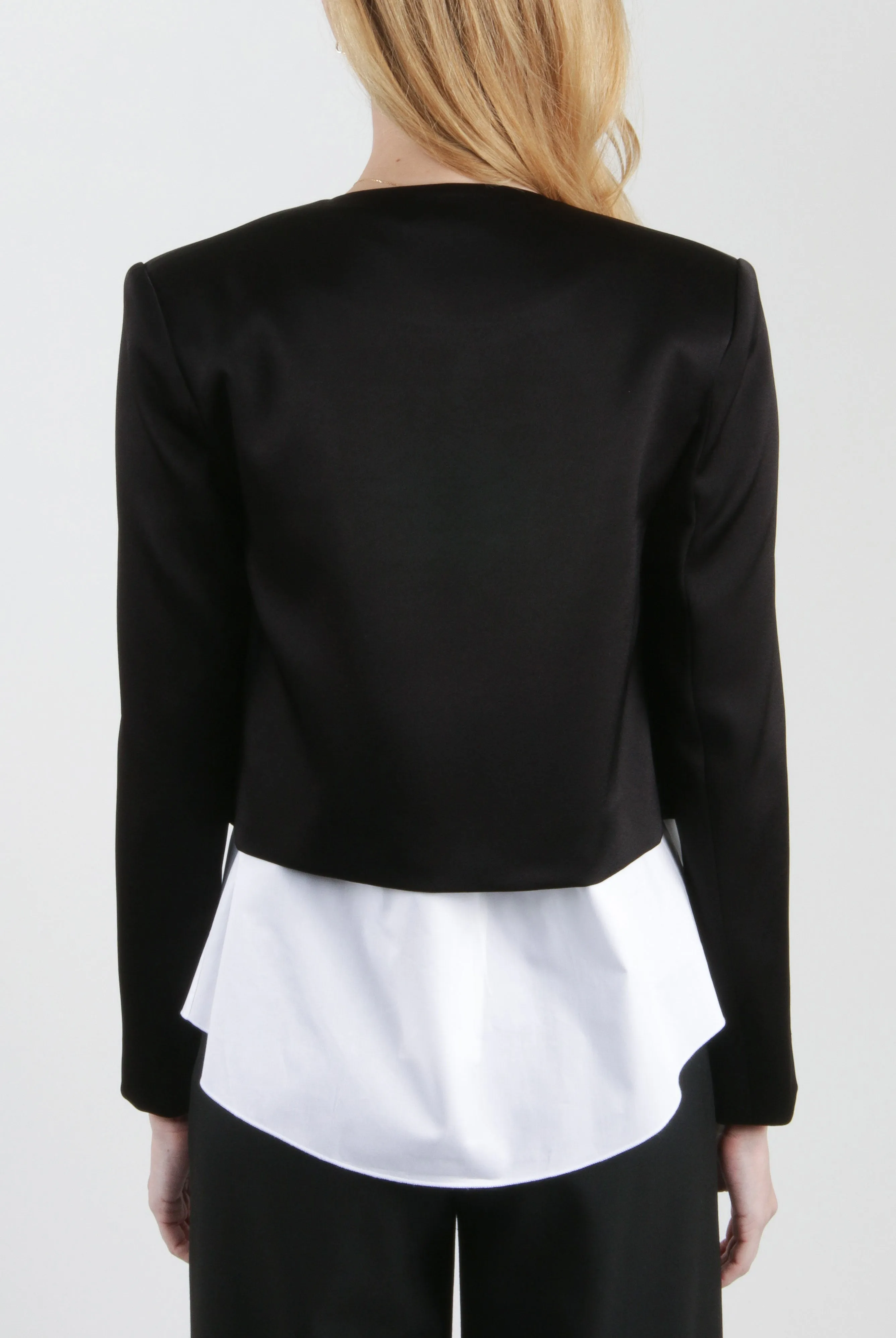Amilia Black Satin Jacket Sleek Appeal