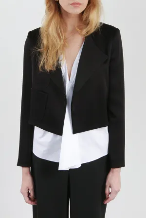 Amilia Black Satin Jacket Belted Style