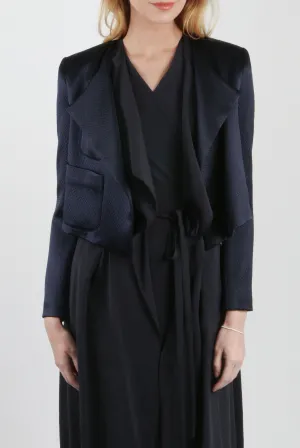 Amilia Navy Silk Jacket Snap Button Classic Cut