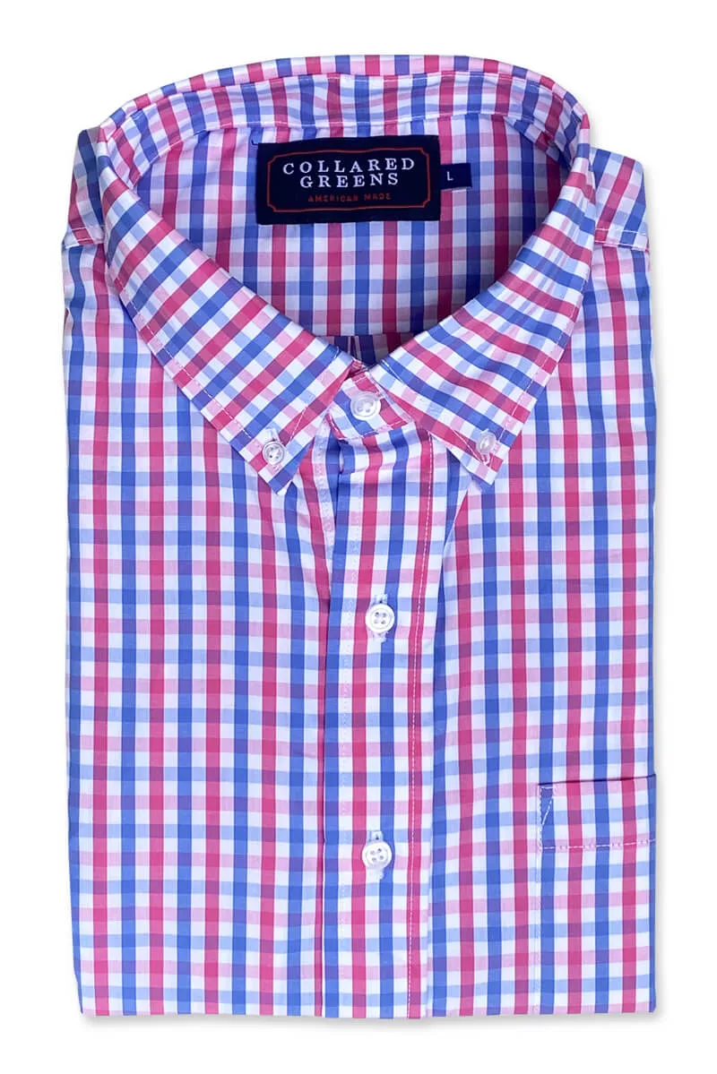 Angier: Brookline Button Down Shirt - Blue/Red fire fest