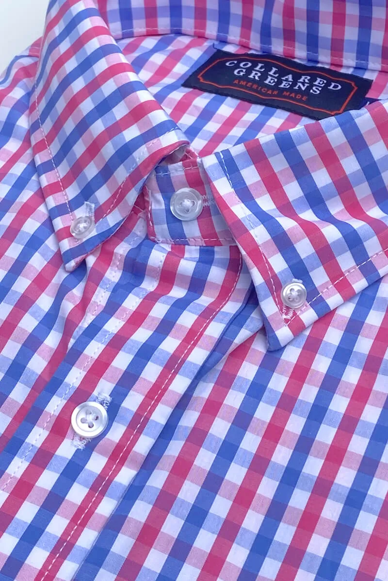Angier: Brookline Button Down Shirt - Blue/Red Winter Layering