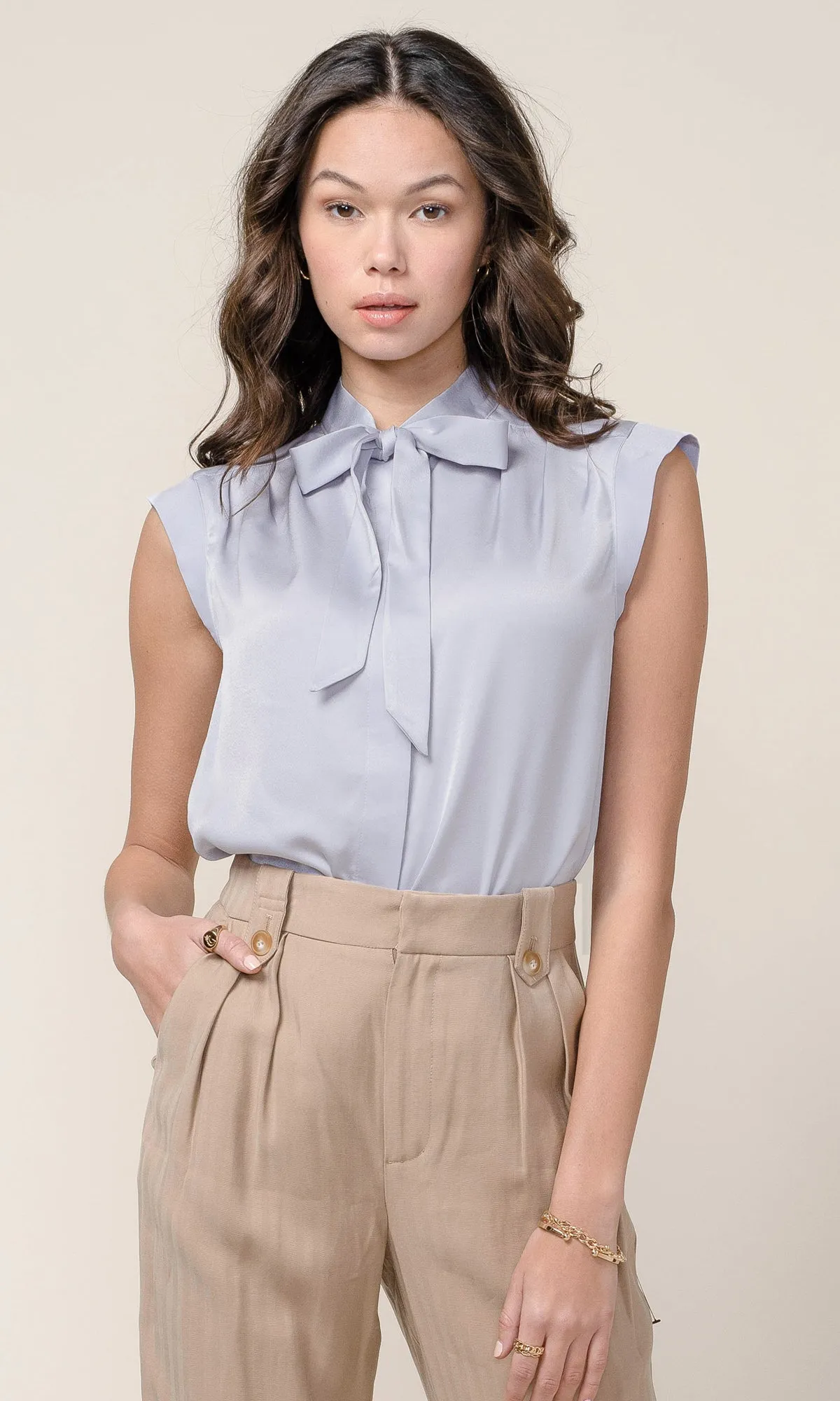 Annette Bow Tie Sleeveless Blouse Casual chic