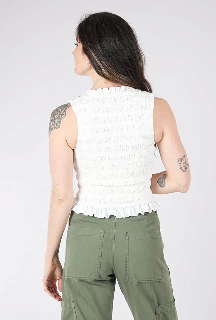 Anti-pilling and long-lasting Phoebe Smocked Tank, Le Blanc