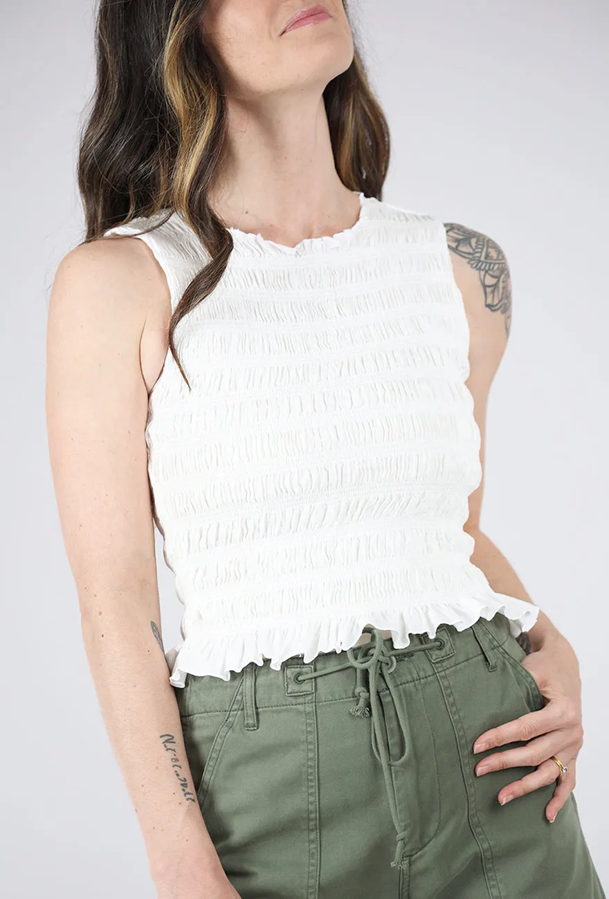 Anti-pilling and long-lasting Phoebe Smocked Tank, Le Blanc