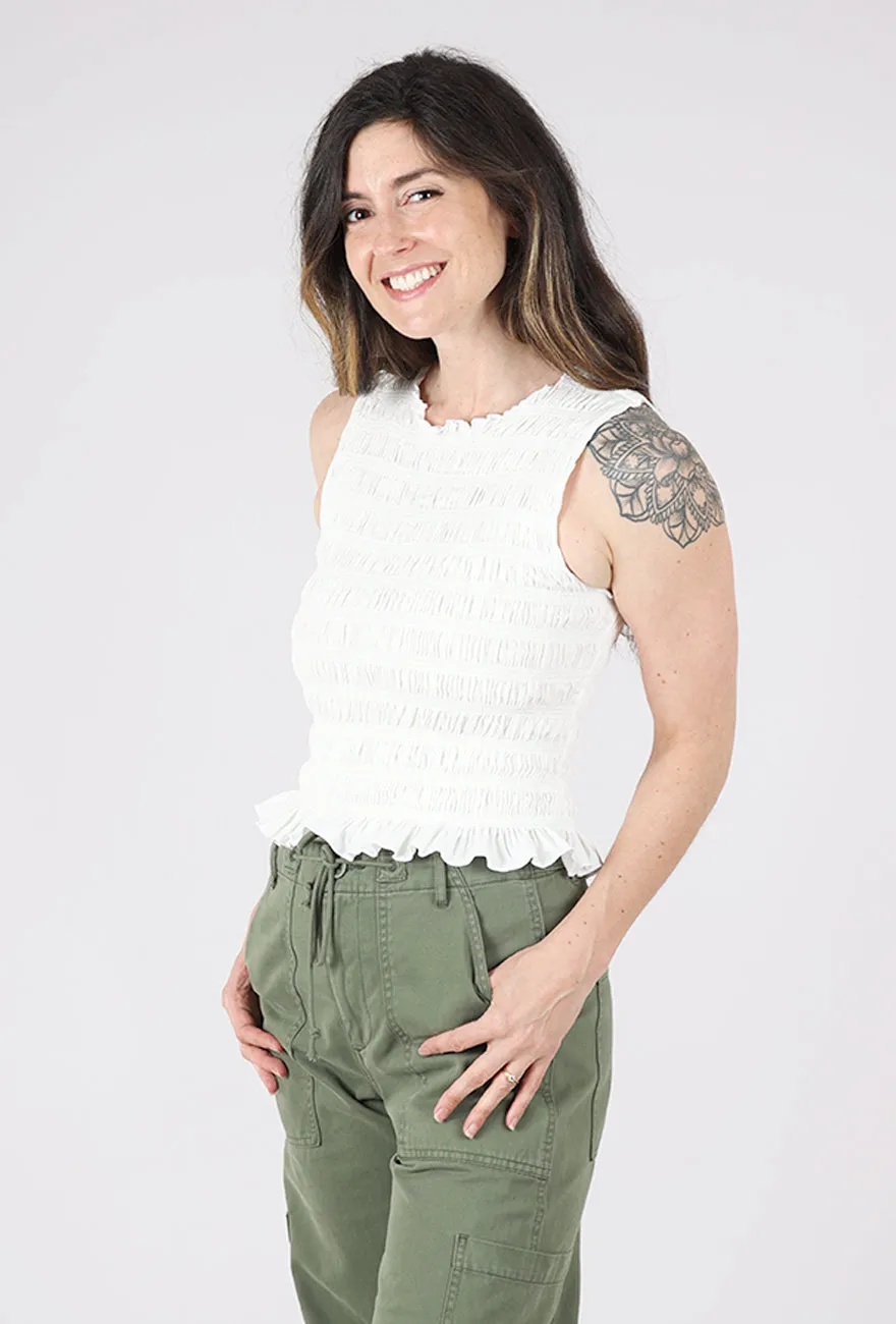 Anti-pilling and long-lasting Phoebe Smocked Tank, Le Blanc