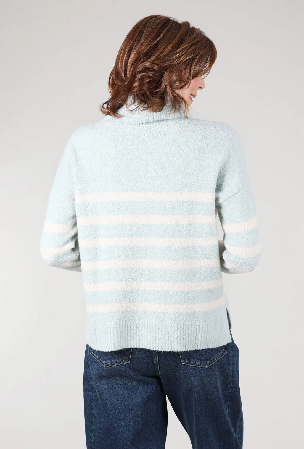 Applique Embroidery Lofted Stripe Tneck Sweater, Frost