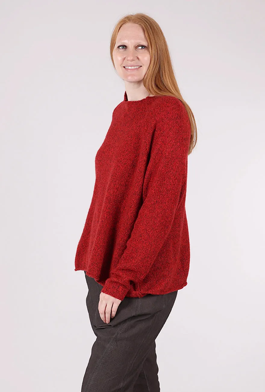 Applique Embroidery Melange Raglan Swing Sweater, Rose