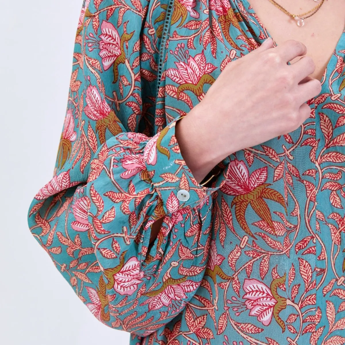 Aqua Pink Bohemian Floral Party Dress Luxurious styles