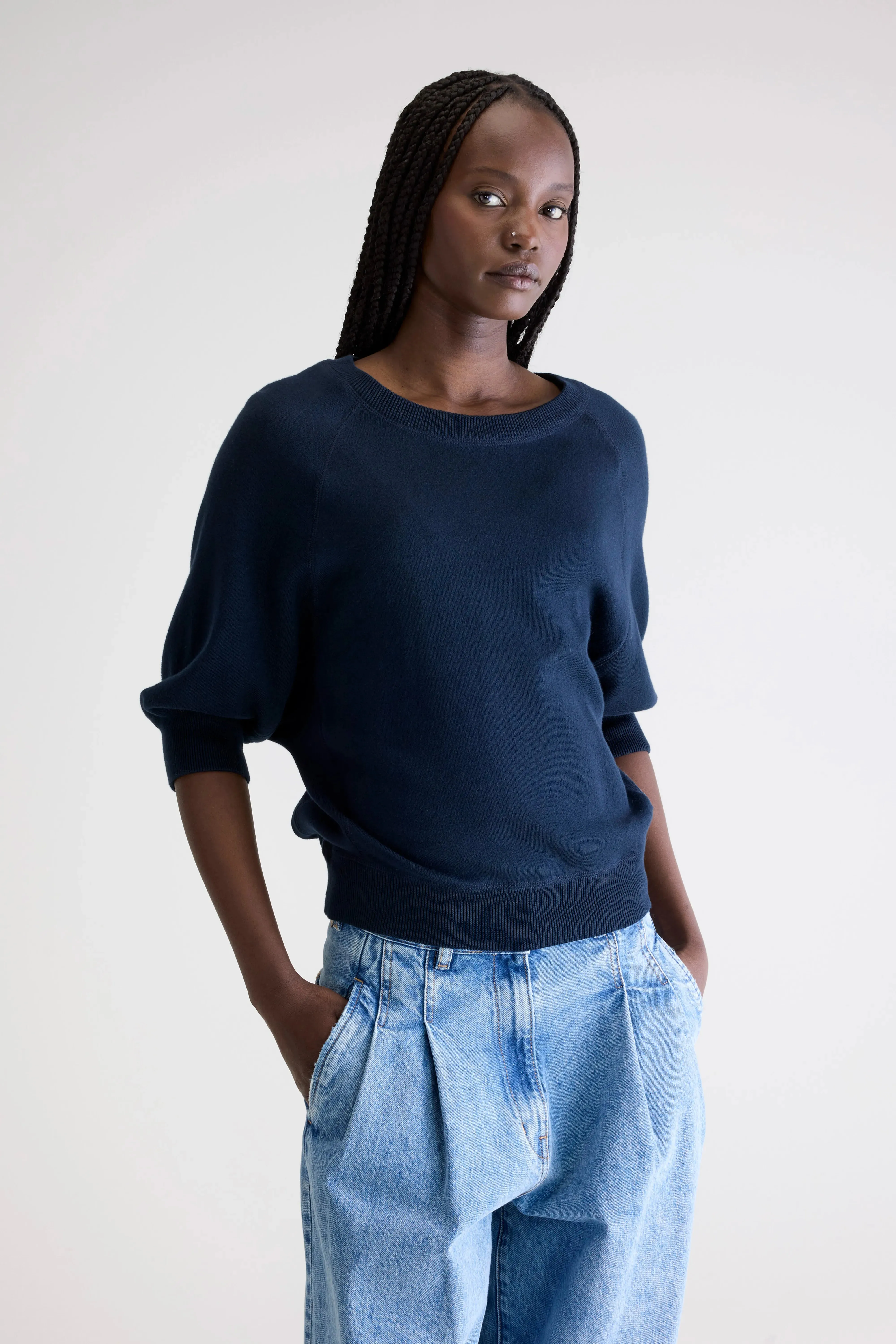 Arm flattering Anglet crew-neck sweater (242 / W / NAVY)