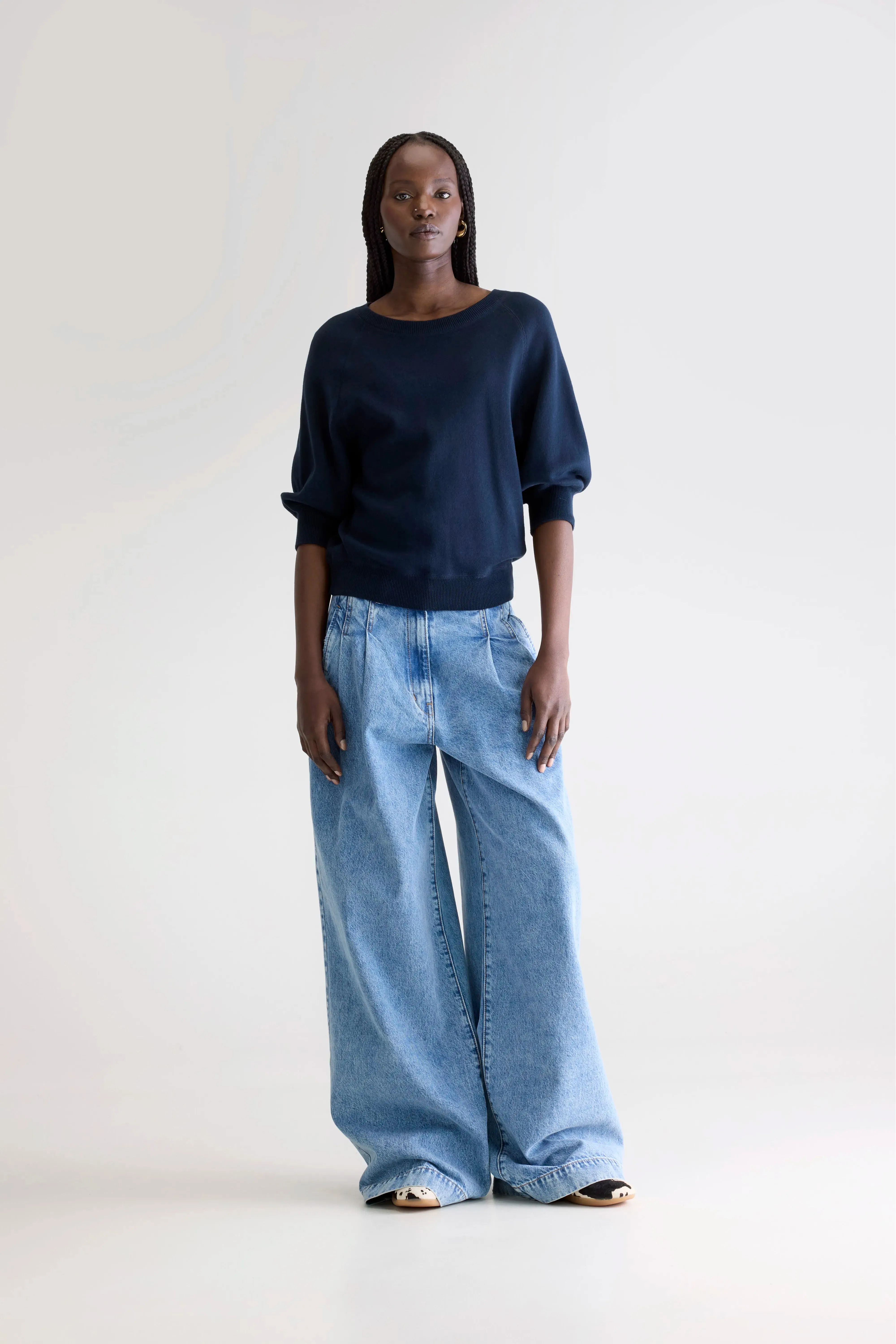 Arm flattering Anglet crew-neck sweater (242 / W / NAVY)