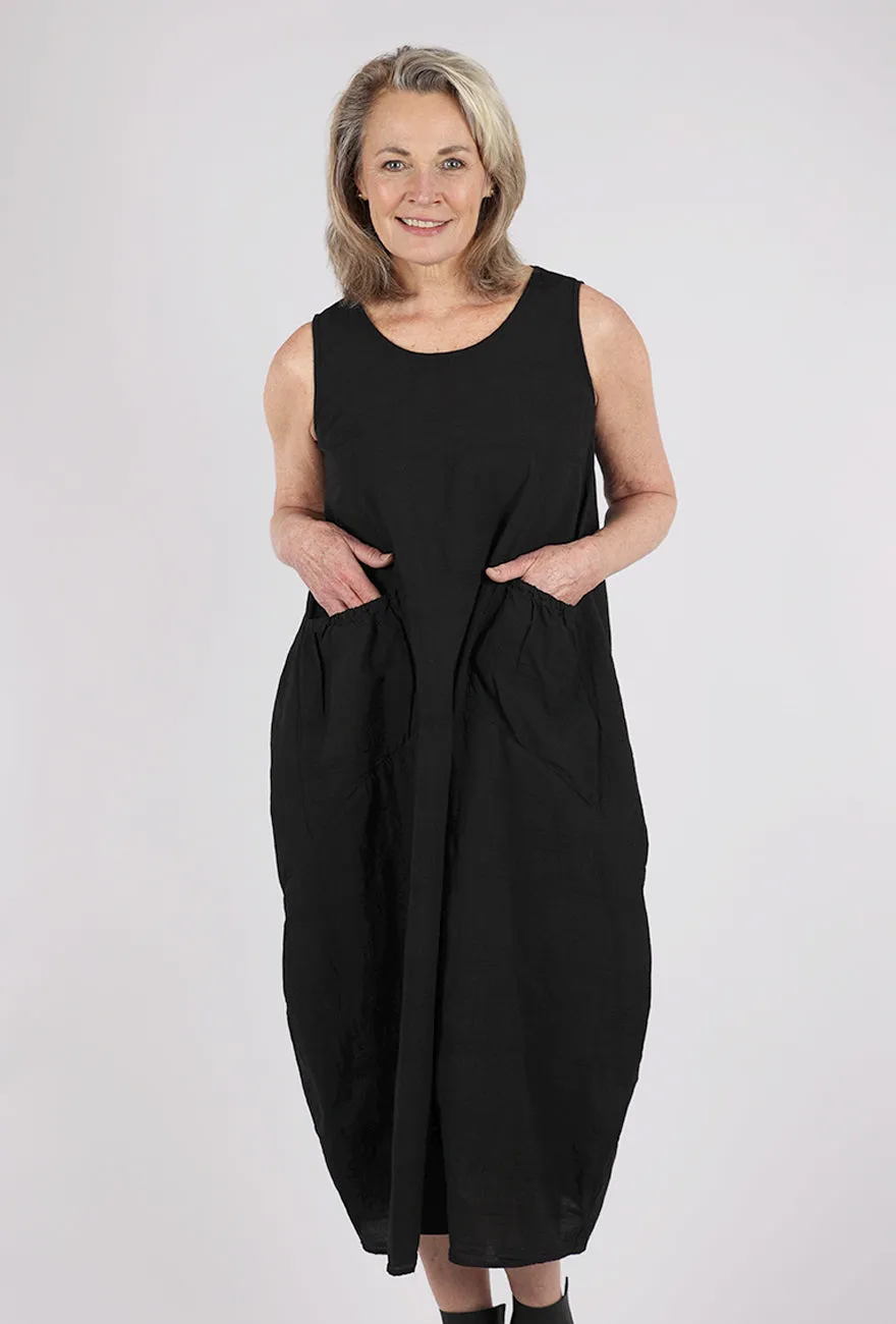 Sleek Outline Artful Mini Stripe Pocket Dress, Black