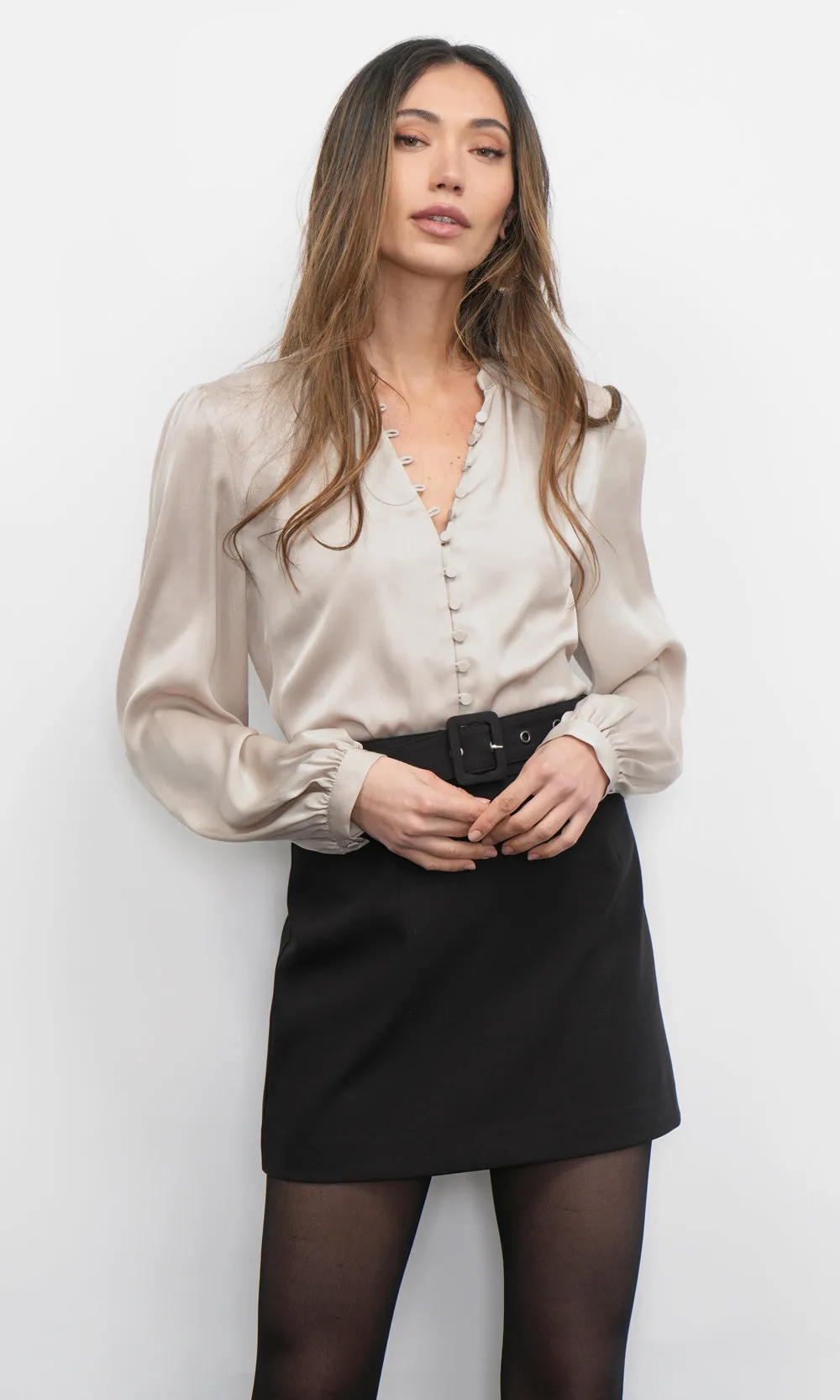 Aryanna Button Front Chalk Blouse G257T7252