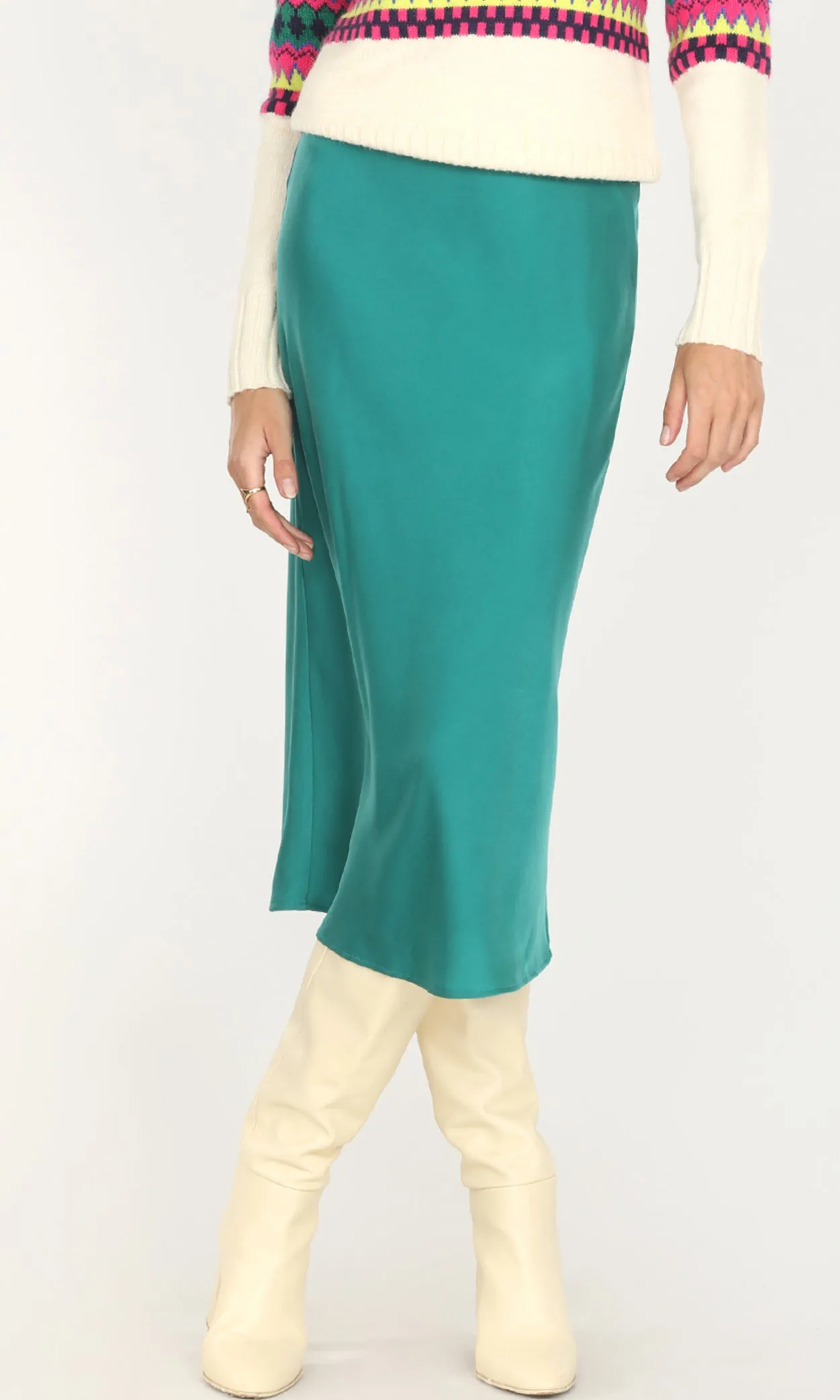 Athena Sateen Bias Cut Midi Skirt clean design