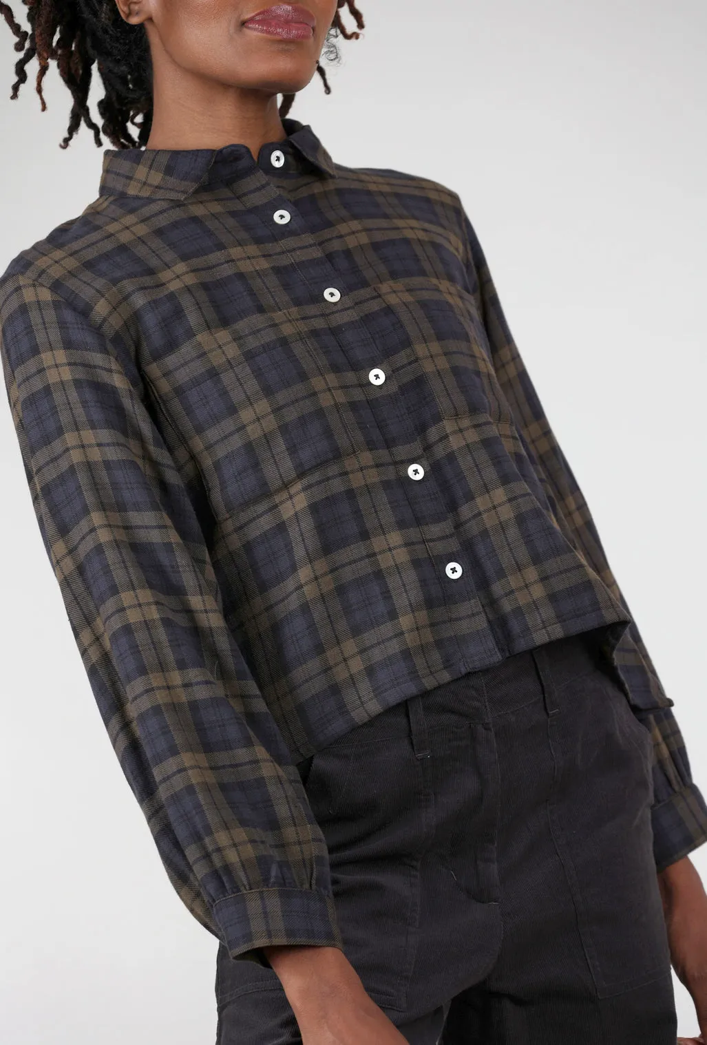 Athletic Fit Ada Crop Blouse, Flannel Check
