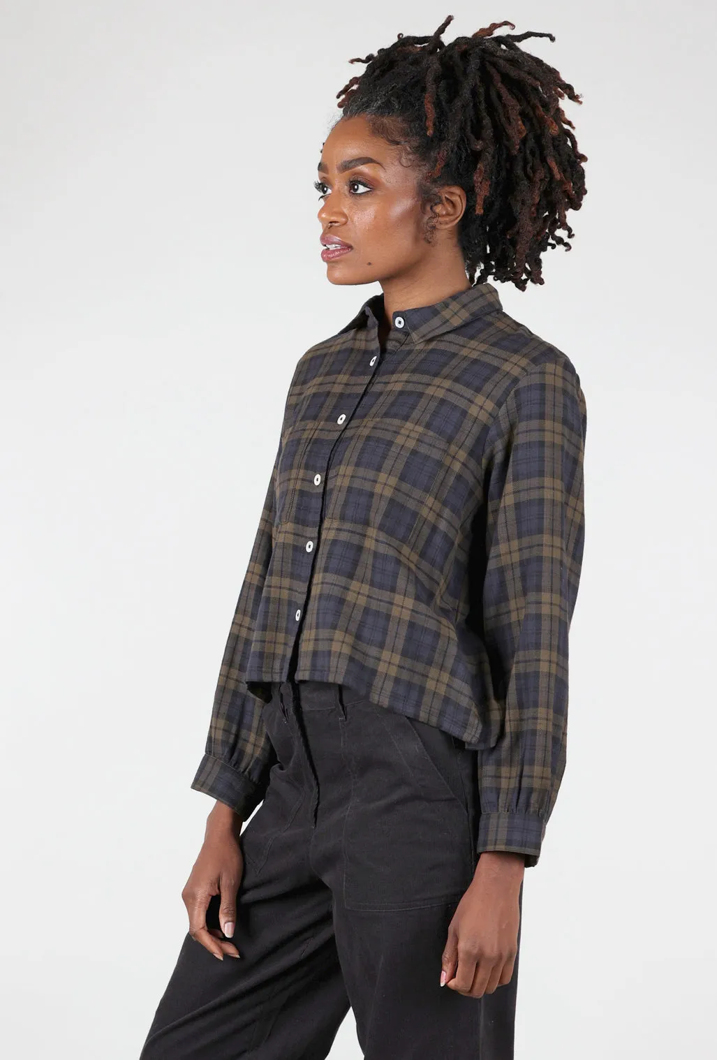 Athletic Fit Ada Crop Blouse, Flannel Check