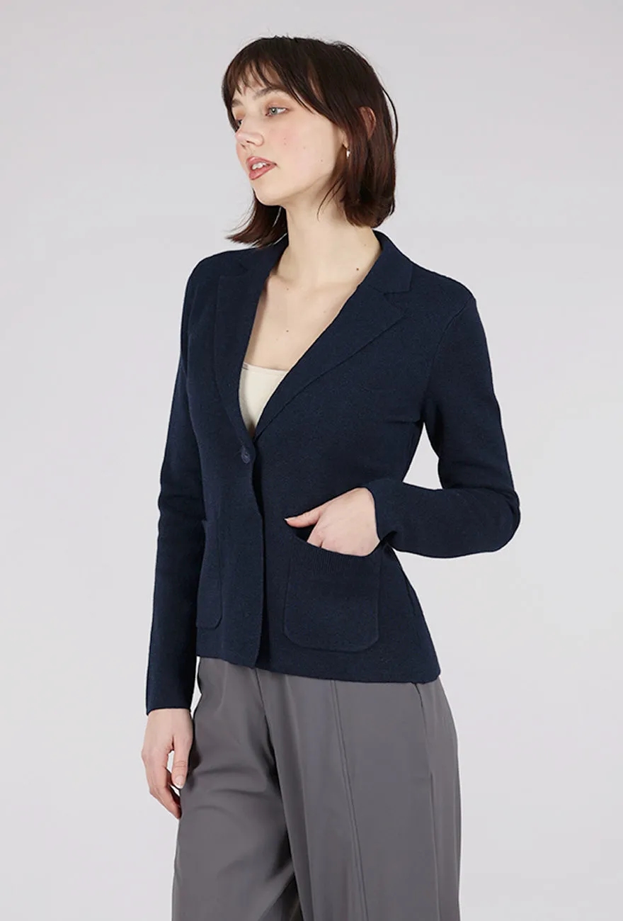 Back Rib Knit Blazer, Navy Crisp Style