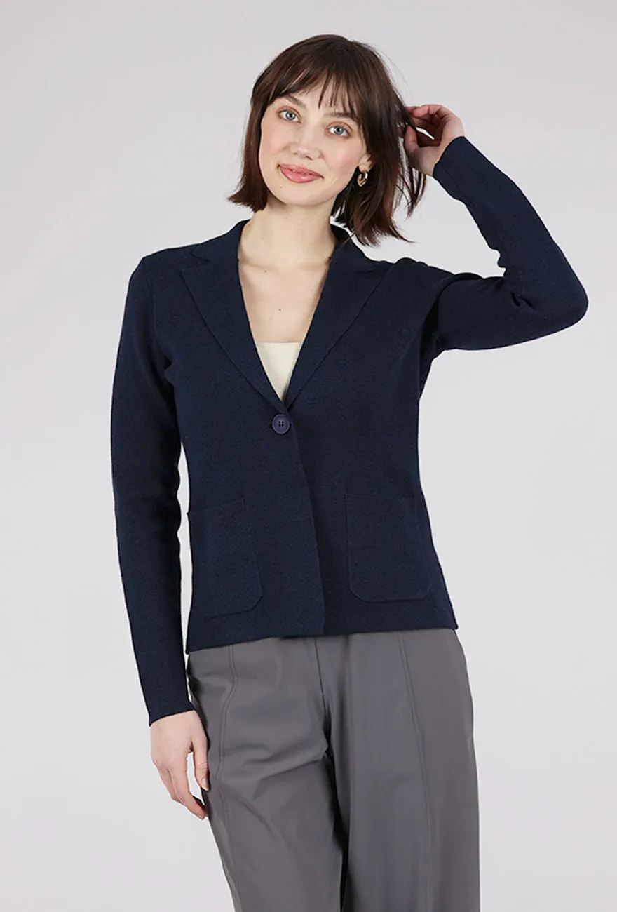 Back Rib Knit Blazer, Navy Functional Piece