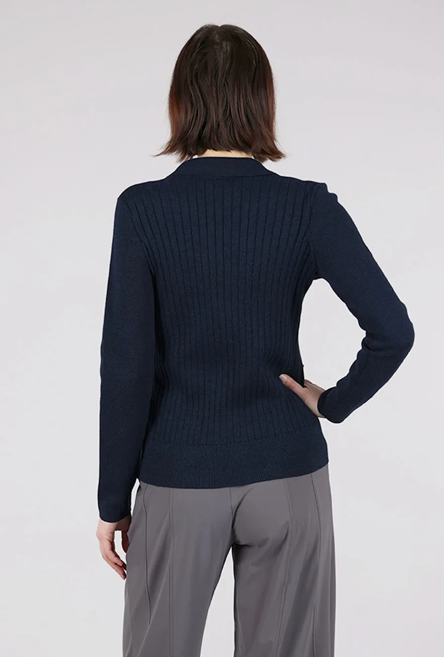 Back Rib Knit Blazer, Navy Crisp Style