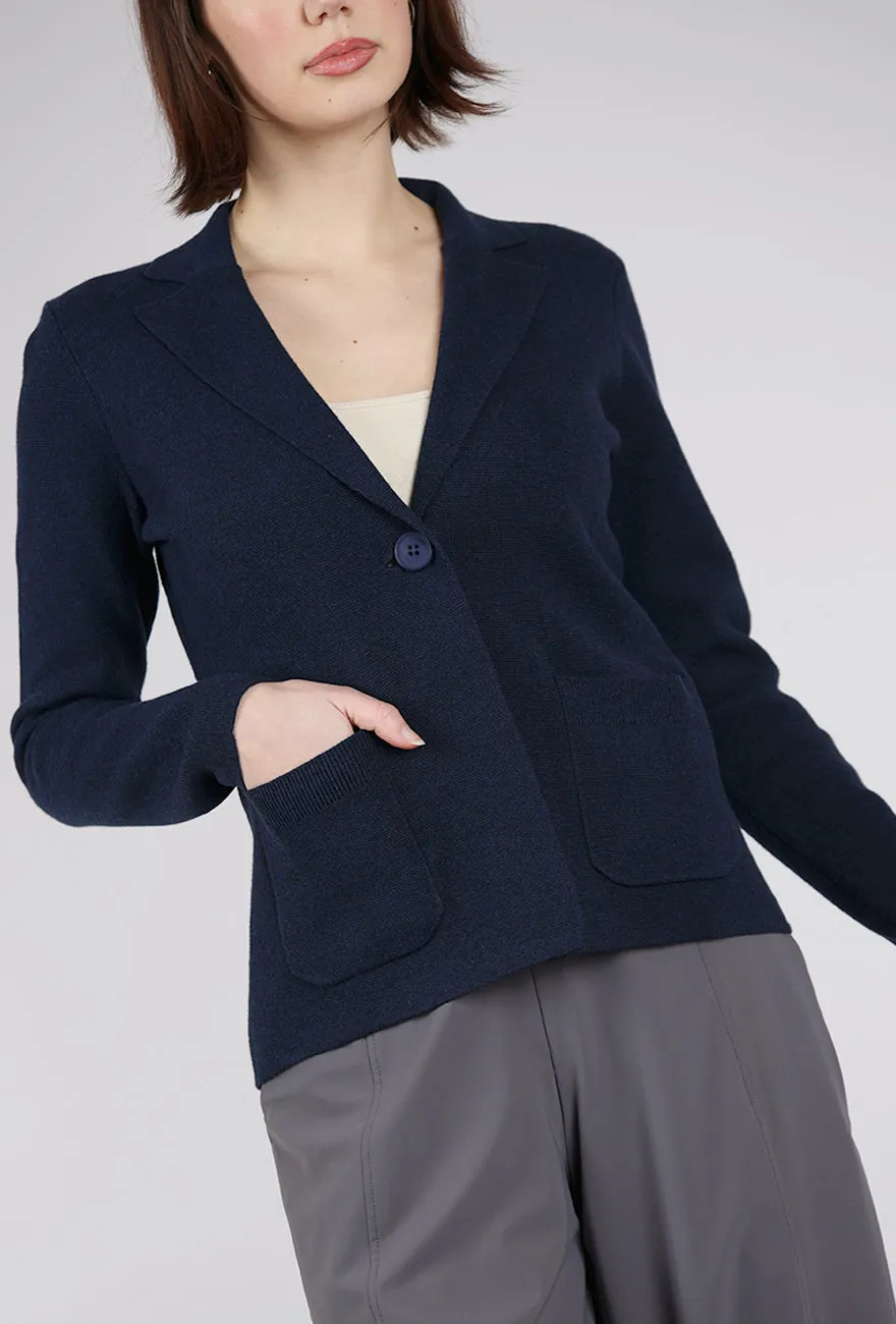 Back Rib Knit Blazer, Navy Crisp Style