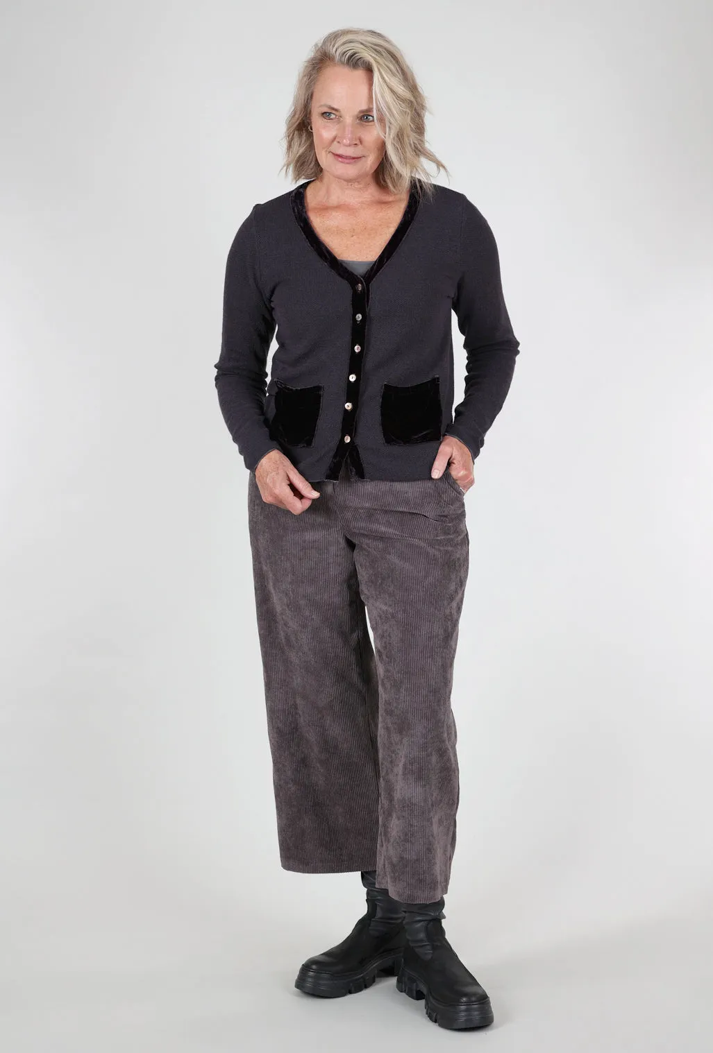 Bamboo Fiber Marble Knit Velvet Pocket Sweater, Anthracite