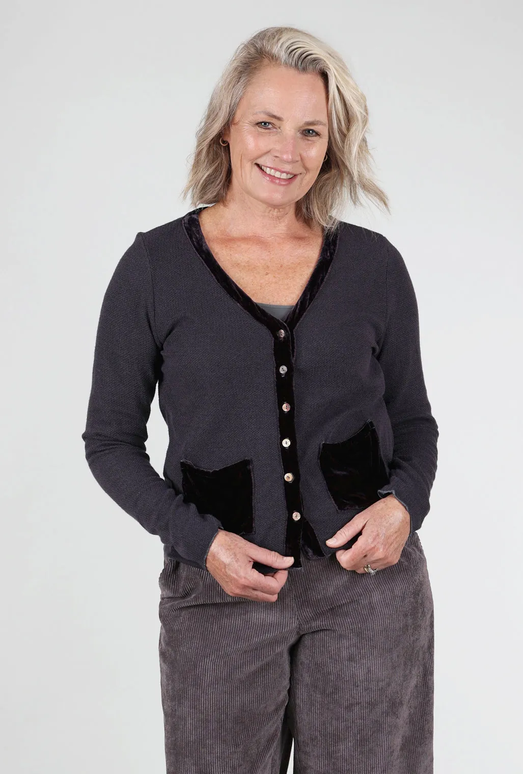 Marble Knit Velvet Pocket Sweater, Anthracite Versatile weekend sweater
