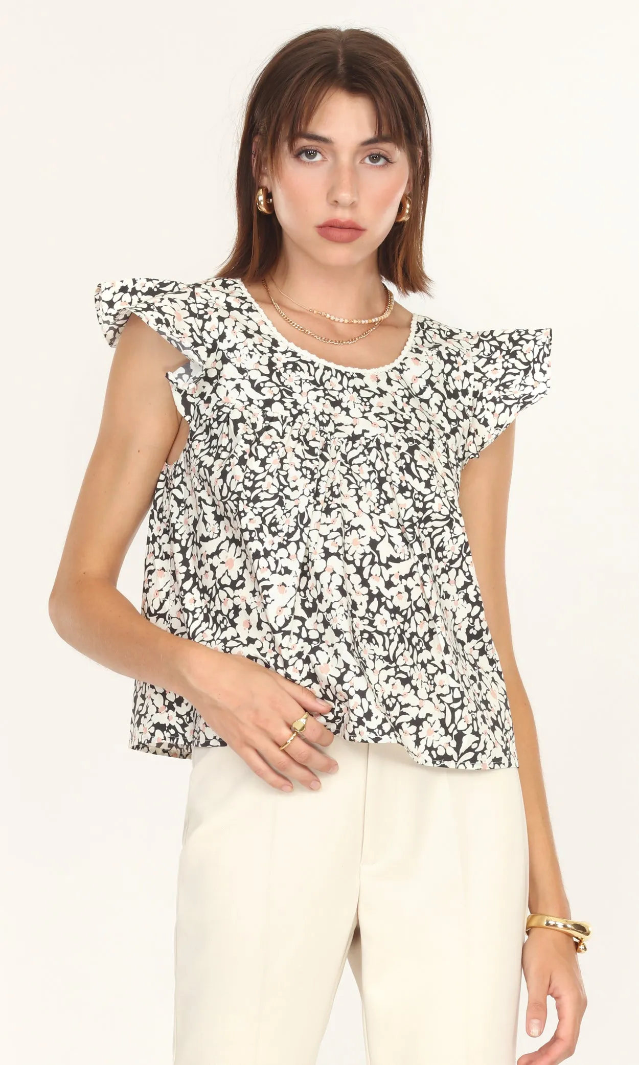 Bea Poplin Ruffled Top Great for Leisure