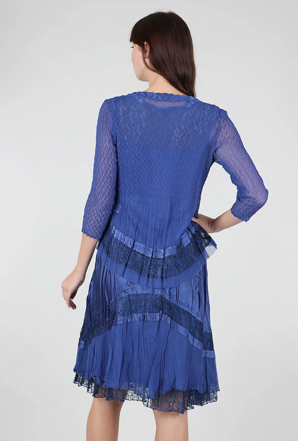 Beaded Neck Combo Dress, Navy Beige Hue