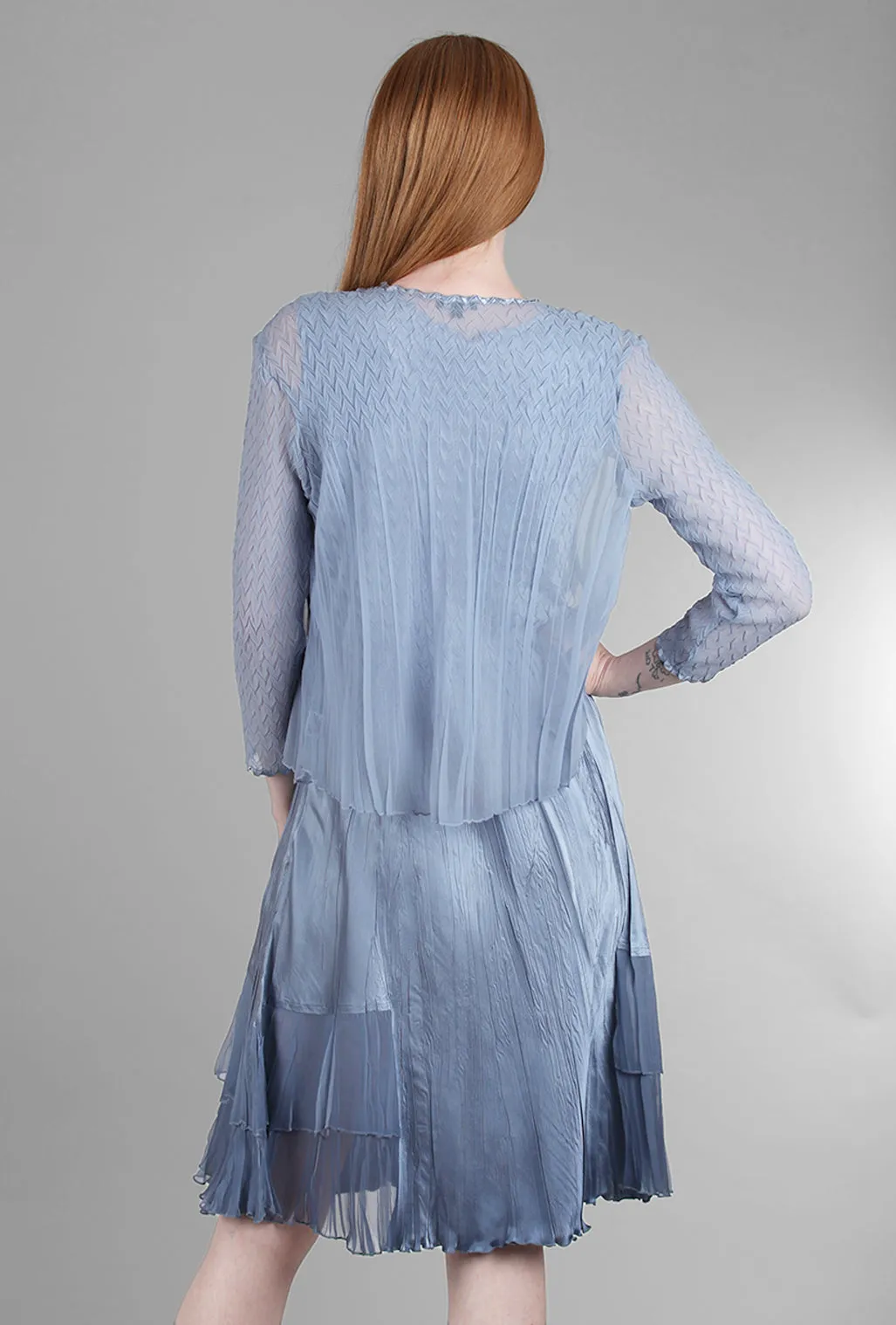 Beaded-Neck Detail Dress Set, Winter Blue Ombre Soft Fabric