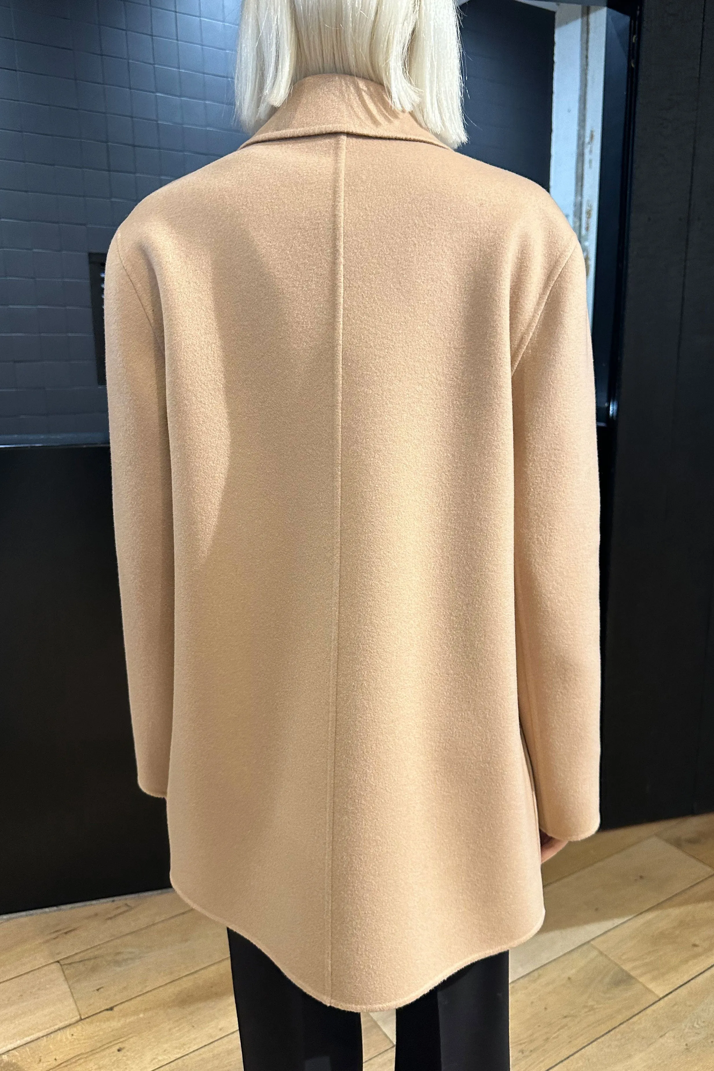 Beige Gold Button DB Coat Luxe Layers