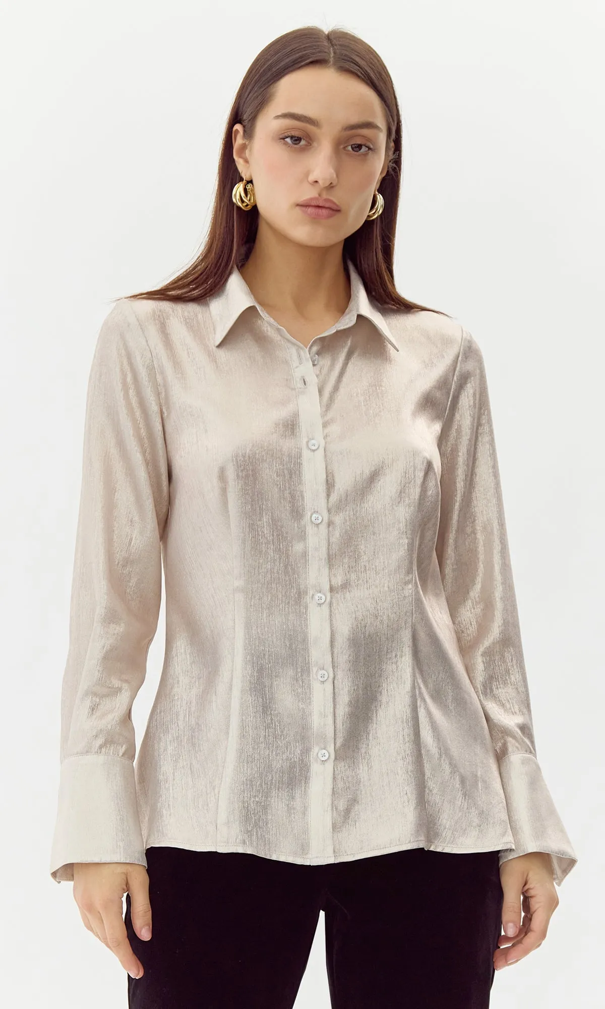 Belmont Slim Metallic Button Down Shirt Effortless Wear