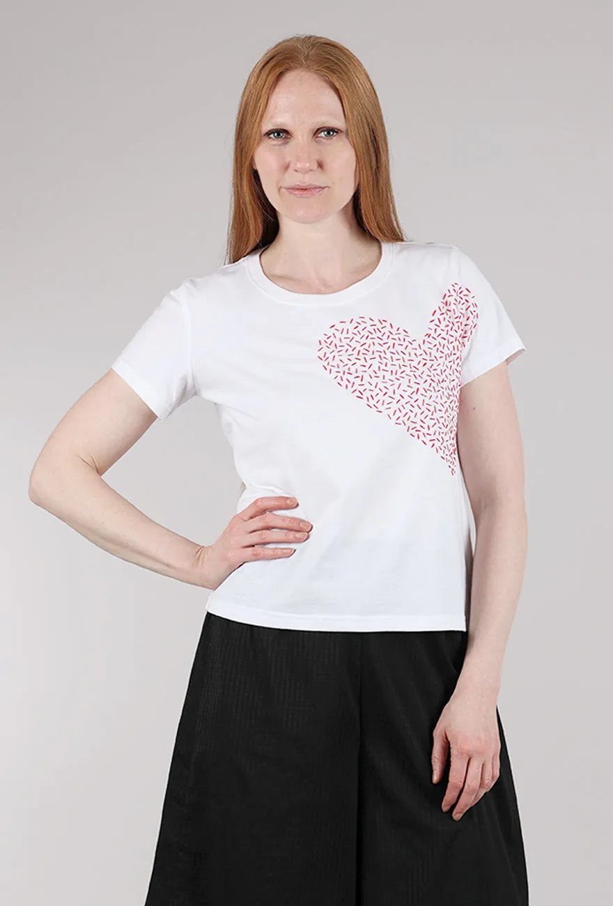 Cool Style Big Heart Hand-Embroidered Tee, White