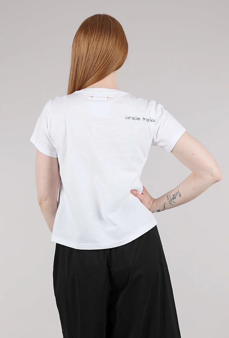 Big Heart Hand-Embroidered Tee, White Elastic waist